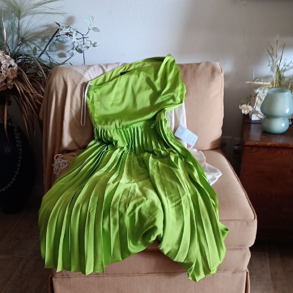 Maggy London Vibrant Green Pleated Dress